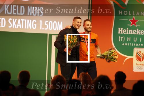 Schiphol 21 februari 2022
De olympische sporters en medaille winnaars komen terug uit Peking en worden gehuldigd in het Hilton Hotel. Kjeld Nuis en Rico Verhoeven
