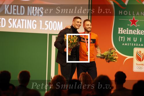 Schiphol 21 februari 2022
De olympische sporters en medaille winnaars komen terug uit Peking en worden gehuldigd in het Hilton Hotel. Kjeld Nuis en Rico Verhoeven