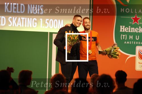 Schiphol 21 februari 2022
De olympische sporters en medaille winnaars komen terug uit Peking en worden gehuldigd in het Hilton Hotel. Kjeld Nuis en Rico Verhoeven