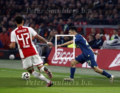 Amsterdam, 3 Februari 2024 AJAX-PSV, eindstand 1-1
Kompetitie Seizoen 2023-2024
Hirving Lozano en Anton Gaaei