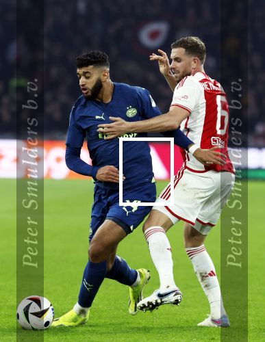Amsterdam, 3 Februari 2024 AJAX-PSV, eindstand 1-1
Kompetitie Seizoen 2023-2024
Ismael Saibari en Jordan Henserson