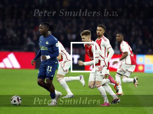 Amsterdam, 3 Februari 2024 AJAX-PSV, eindstand 1-1
Kompetitie Seizoen 2023-2024
Johan Bakayoko Devyne Rensch en Kristian Hlynsson