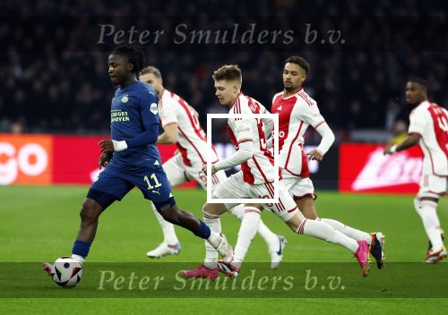 Amsterdam, 3 Februari 2024 AJAX-PSV, eindstand 1-1
Kompetitie Seizoen 2023-2024
Johan Bakayoko Devyne Rensch en Kristian Hlynsson