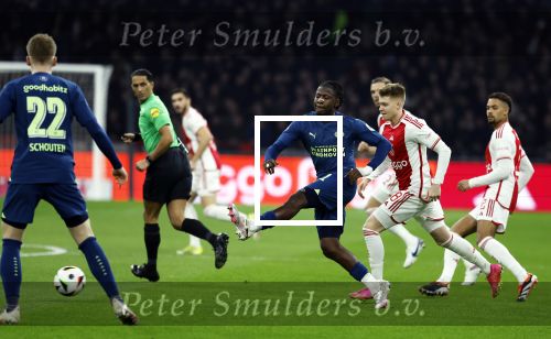 Amsterdam, 3 Februari 2024 AJAX-PSV, eindstand 1-1
Kompetitie Seizoen 2023-2024
Johan Bakayoko Devyne Rensch en Kristian Hlynsson