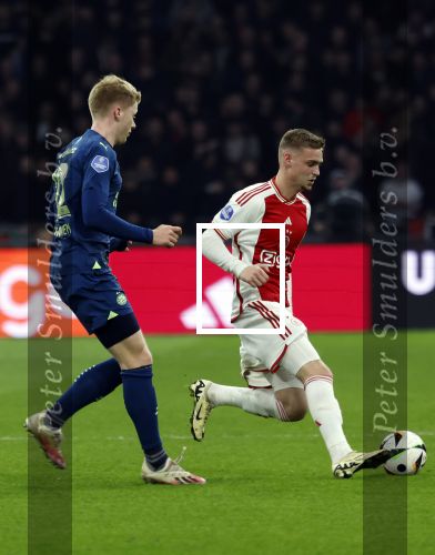 Amsterdam, 3 Februari 2024 AJAX-PSV, eindstand 1-1
Kompetitie Seizoen 2023-2024
Kenneth Taylor en Jerdy Schouten
