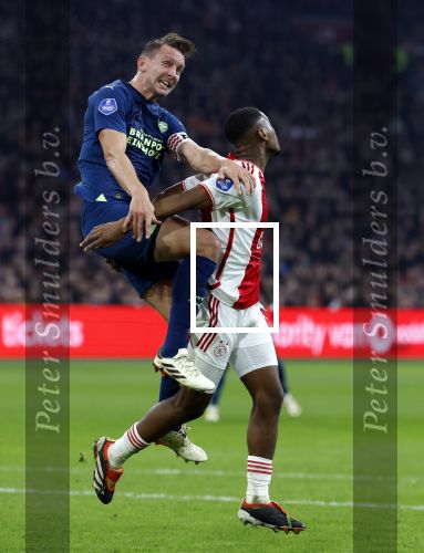 Amsterdam, 3 Februari 2024 AJAX-PSV, eindstand 1-1
Kompetitie Seizoen 2023-2024
Luuk de Jong met Jorrel Hato