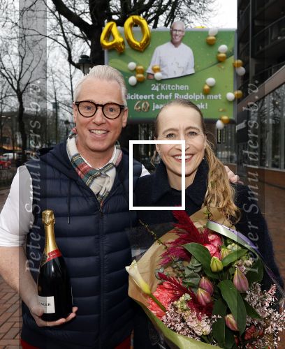 Hilversum 29 februari 2024
Presentatie Billboard van Rudolph v Veen die 40 jaar kok is . Rudolph v Veen met  Kiki Bours van 24 kitchen