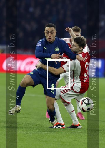 Amsterdam, 3 Februari 2024 AJAX-PSV, eindstand 1-1
Kompetitie Seizoen 2023-2024
Sergino Dest en Anton Gaaei