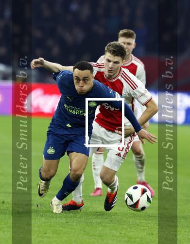 Amsterdam, 3 Februari 2024 AJAX-PSV, eindstand 1-1
Kompetitie Seizoen 2023-2024
Sergino Dest en Anton Gaaei