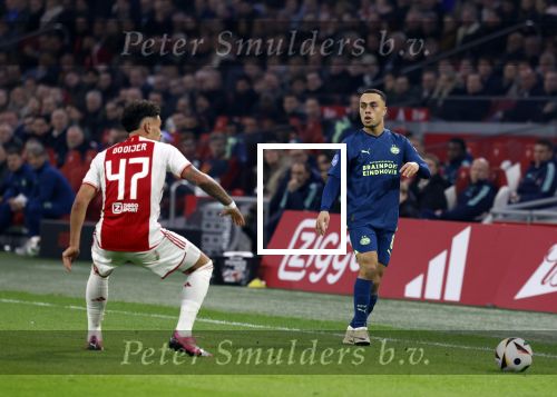 Amsterdam, 3 Februari 2024 AJAX-PSV, eindstand 1-1
Kompetitie Seizoen 2023-2024
Sergino Dest en Tristan Gooijer