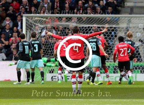 Eindhoven,23 April 2017 PSV-AJAX Seizoen 2016/2017, eindstand 1-0
Blijdschap bij Jurgen Locadia na een mooie vrije trap waardoor de stand op 1-0 komt