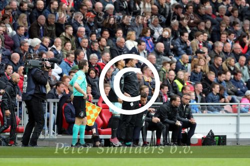 Eindhoven,23 April 2017 PSV-AJAX Seizoen 2016/2017, eindstand 1-0
Peter Bosz en Justin Kluivert