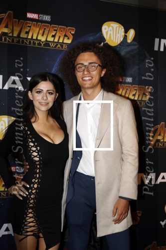 Amsterdam 24 april 2018
Premiere Avengers in pathe Arena. Jordi van den Bussche (kwebbelkop) met zijn vriendin Azzyland