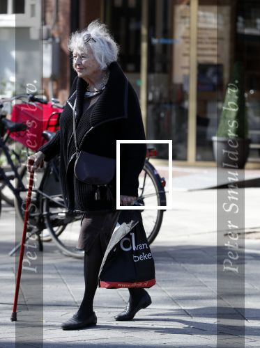 Amsterdam 16 april 2018
Marjan Berk met wandelstok op de beethovenstraat.