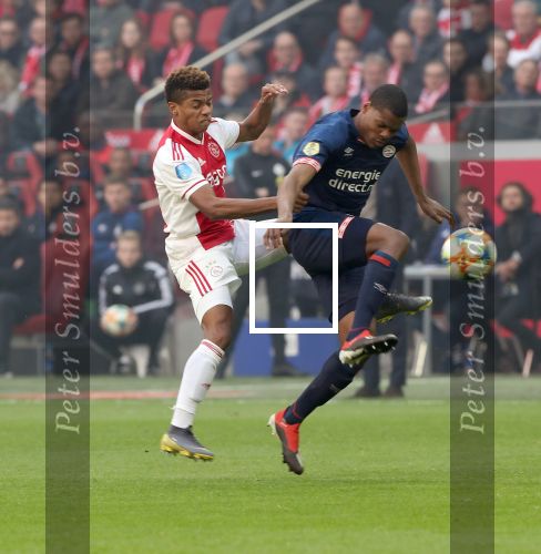 Amsterdam, 31 Maart 2019 AJAX-PSV, eindstand 3-1
Denzel Dumfries en David Neres
