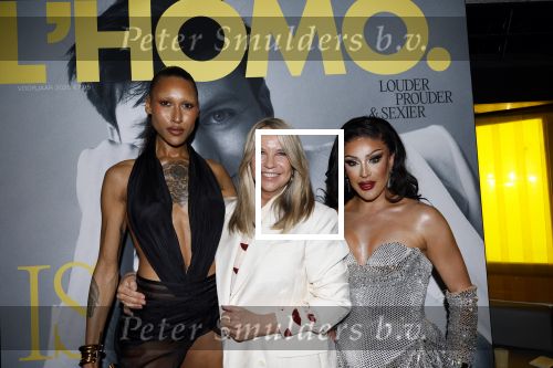 Amsterdam 22 april 2026
Presentatie nieuwe L Homo . Nicolas Keenan staat op de cover . Miss Envy peru met Linda de Mol en Gia Bab