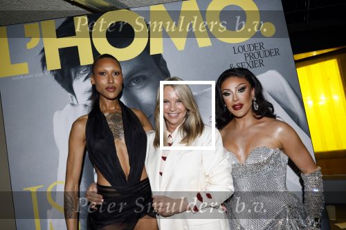 Amsterdam 22 april 2026
Presentatie nieuwe L Homo . Nicolas Keenan staat op de cover . Miss Envy peru met Linda de Mol en Gia Bab