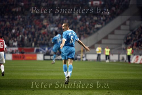 Amsterdam 12 november 2006
AJAX-PSV 0-1 in de arena. Timmy Simons blij na doelpunt
Peter Smulders bv