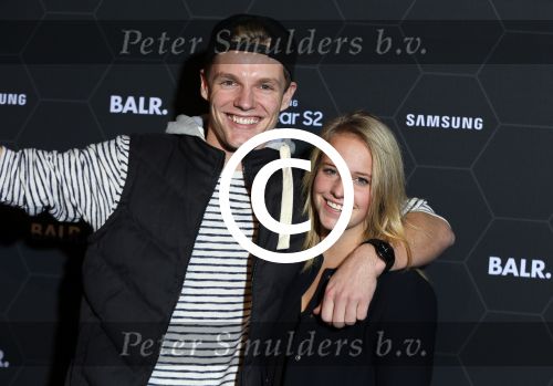 Amsterdam 29 oktober 2015 
Presentatie nieuwe samsung smart watch in samenwerking met BALR. in the harbour club.
Enzo Knol met Dee