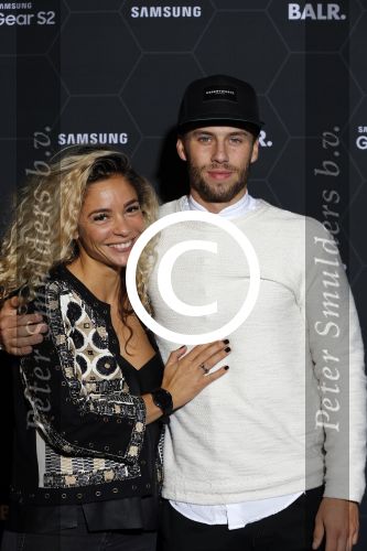Amsterdam 29 oktober 2015 
Presentatie nieuwe samsung smart watch in samenwerking met BALR. in the harbour club.
Fajah Lourens met vriend