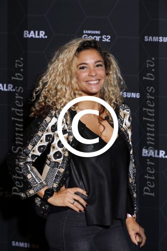 Amsterdam 29 oktober 2015 
Presentatie nieuwe samsung smart watch in samenwerking met BALR. in the harbour club.
Fajah Lourens met vriend