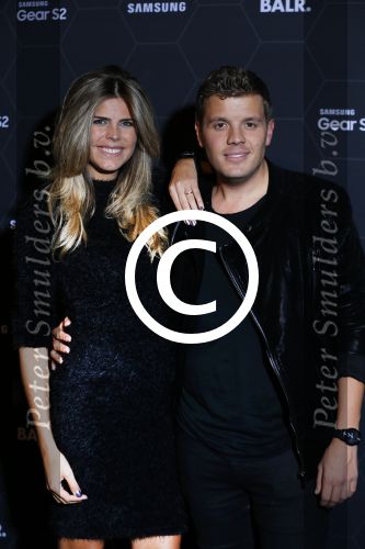 Amsterdam 29 oktober 2015 
Presentatie nieuwe samsung smart watch in samenwerking met BALR. in the harbour club.
Kim Kotter met Jaap Reesema