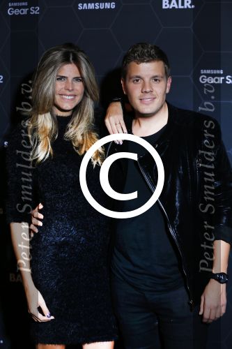 Amsterdam 29 oktober 2015 
Presentatie nieuwe samsung smart watch in samenwerking met BALR. in the harbour club.
Kim Kotter met Jaap Reesema