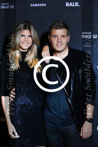 Amsterdam 29 oktober 2015 
Presentatie nieuwe samsung smart watch in samenwerking met BALR. in the harbour club.
Kim Kotter met Jaap Reesema