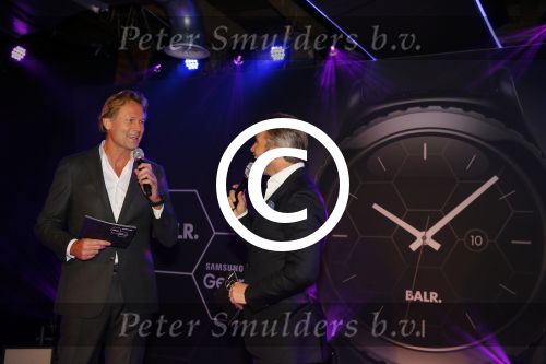 Amsterdam 29 oktober 2015 
Presentatie nieuwe samsung smart watch in samenwerking met BALR. in the harbour club.
Demy de Zeeuw met Winston Gerstanowitz. Willem Visser van Samsung Nederland