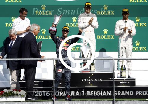 Francorchamps Spa 27 augustus 2016
F1 GP Spa Francorchamps. Daniel Ricciardo Lewis Hamilton en Nico Rosberg