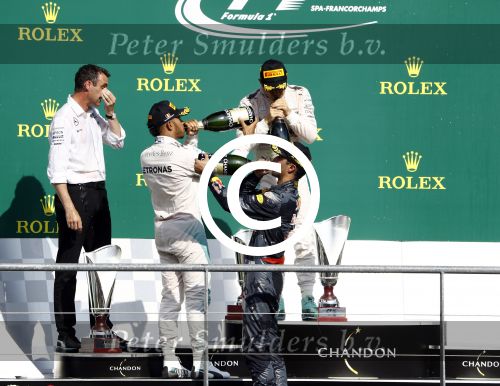 Francorchamps Spa 27 augustus 2016
F1 GP Spa Francorchamps. Daniel Ricciardo Lewis Hamilton en Nico Rosberg