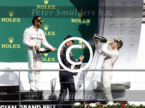 Francorchamps Spa 27 augustus 2016
F1 GP Spa Francorchamps. Daniel Ricciardo Lewis Hamilton en Nico Rosberg
