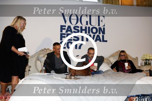 Amsterdam 6 oktober 2017 
Event van de Nederlandse Voque met Fiona Hering Hoofdredactrice Karin Swerink en Viktor & Rolf met hun hondje. Het event vindt plaats in het Amstel Hotel