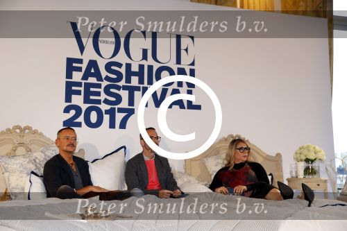 Amsterdam 6 oktober 2017 
Event van de Nederlandse Voque met Fiona Hering Hoofdredactrice Karin Swerink en Viktor & Rolf met hun hondje. Het event vindt plaats in het Amstel Hotel