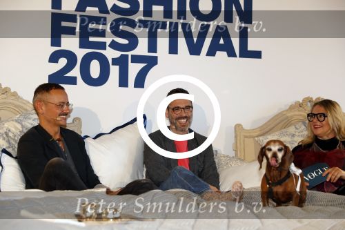 Amsterdam 6 oktober 2017 
Event van de Nederlandse Voque met Fiona Hering Hoofdredactrice Karin Swerink en Viktor & Rolf met hun hondje. Het event vindt plaats in het Amstel Hotel