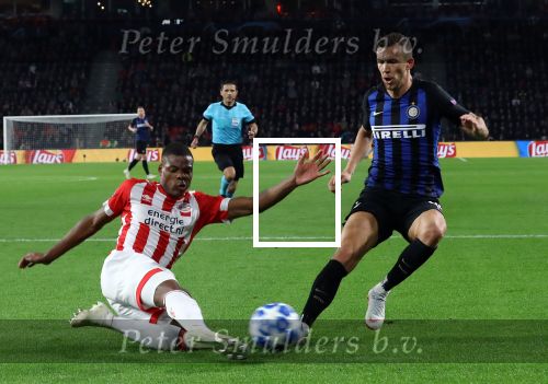 Eindhoven, 3 Oktober 2018 2e wedstrijd CL Seizoen 2018-2019
PSV-Internazionale Milan, eindstand 1-2
Denzel Dumfries en Ivan Perisic