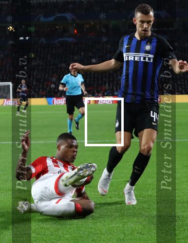 Eindhoven, 3 Oktober 2018 2e wedstrijd CL Seizoen 2018-2019
PSV-Internazionale Milan, eindstand 1-2
Denzel Dumfries en Ivan Perisic