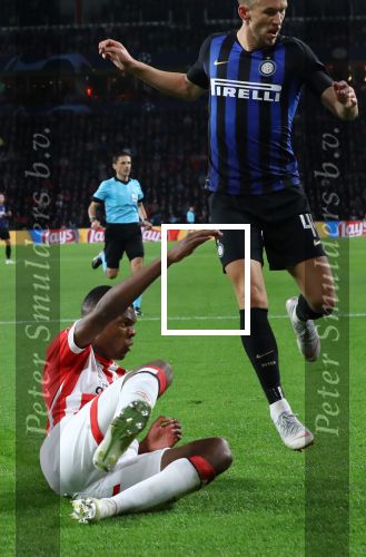 Eindhoven, 3 Oktober 2018 2e wedstrijd CL Seizoen 2018-2019
PSV-Internazionale Milan, eindstand 1-2
Denzel Dumfries en Ivan Perisic