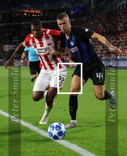 Eindhoven, 3 Oktober 2018 2e wedstrijd CL Seizoen 2018-2019
PSV-Internazionale Milan, eindstand 1-2
Denzel Dumfries en Ivan Perisic