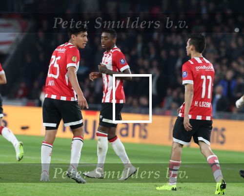 Eindhoven, 20 Oktober 2018 Kompetitiewedstrijd PSV-SC Emmen, eindstand 6-0 Seizoen 2018-2019
Erick Gutierrez en Hirving Lozano