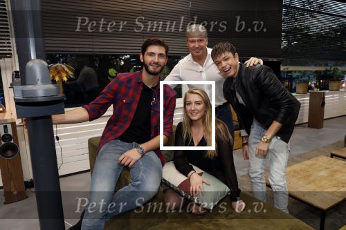 Hilversum 6 november 2018
Dries Roelvink interviewt voor Story Quincy Wilson Luc v Essen en Julia v Helvoirt uit het sbs6 programma house of Talent