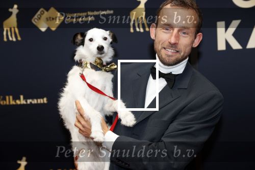 Utrecht 4 oktober 2019
Uitreiking gouden kalveren in schouwburg Utrecht. Johannes Hogebrink met hond Chayka