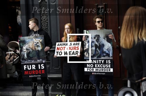 Amsterdam 29 oktober 2022
Aktievoerders op de pc hooftstraat tegen dierenleed. Ze staan voor Tiffany&Co