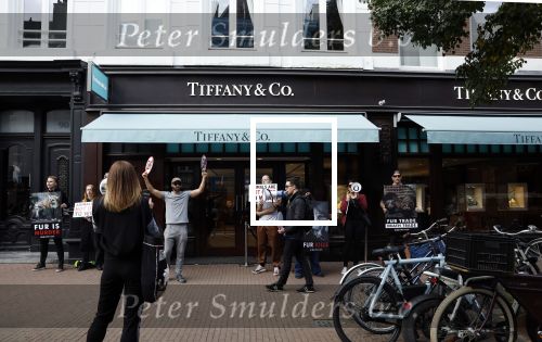 Amsterdam 29 oktober 2022
Aktievoerders op de pc hooftstraat tegen dierenleed. Ze staan voor Tiffany&Co