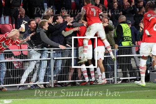 Eindhoven, 3 Oktober 2023
Championsleague PSV-Sevilla, eindstand 2-2
Jordan Teze scoort 2-2  met Armel Bella-Kotchap Noa Lang Luuk de Jong Sergino Dest en Jerdy Schouten