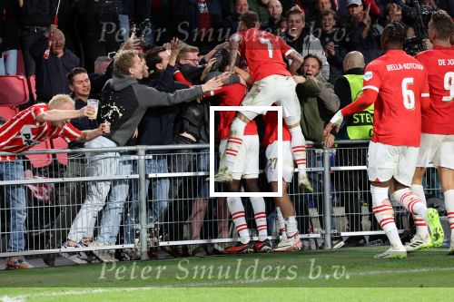 Eindhoven, 3 Oktober 2023
Championsleague PSV-Sevilla, eindstand 2-2
Jordan Teze scoort 2-2  met Armel Bella-Kotchap Noa Lang Luuk de Jong Sergino Dest en Jerdy Schouten