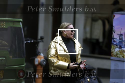 Amsterdam 12 oktober 2024
Connie Witteman met gouden jack in  karretje in Amsterdam zuid