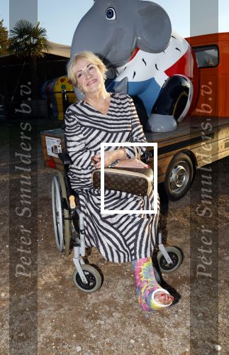 Hilversum 4 oktober 2024
Feestje Nicole des Bouvrie op de sterfdag van haar vader Jan des Bouvrie . Viola Holt in rolstoel met gebroken been
