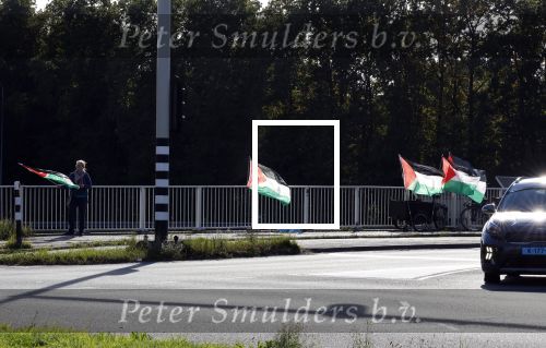 Amsterdam 1 oktober 2025
Mensen met vlaggen van Palestina bij ringweg A10