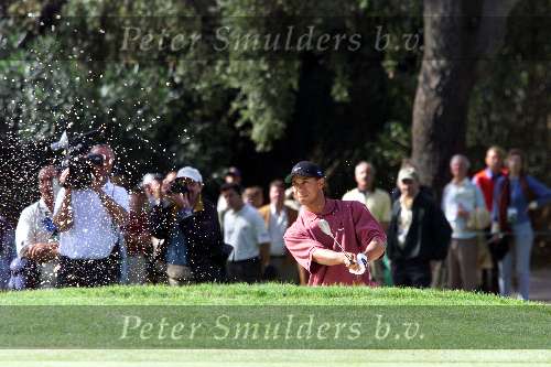 Marbella 12 november 2000
 Golfclub Valderrama American Express Championships.
Tiger Woods  golfen  bunker